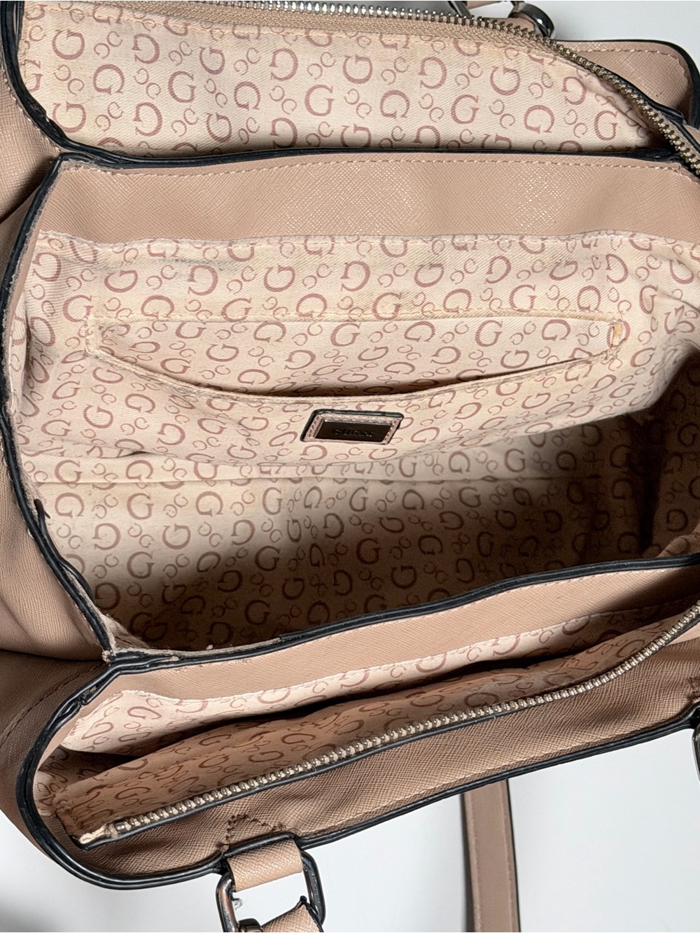 Guess Blush Taupe Leather Satchel with Logo Medallion w/ Card Wallet Holder - Picture 9 of 16